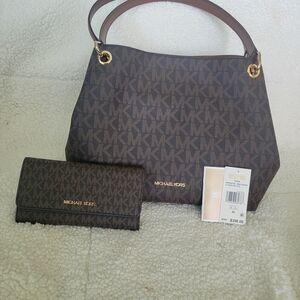 Michael Kors Brown Signature Tote and Wallet Set
